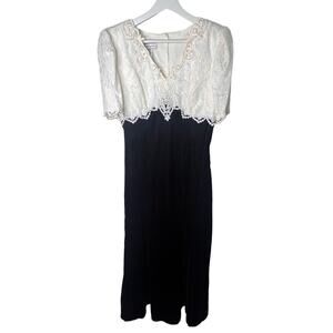 VIntage Scott McClintock Floral Lace V Neck Short Sleeve Midi Shift Dress Size 6